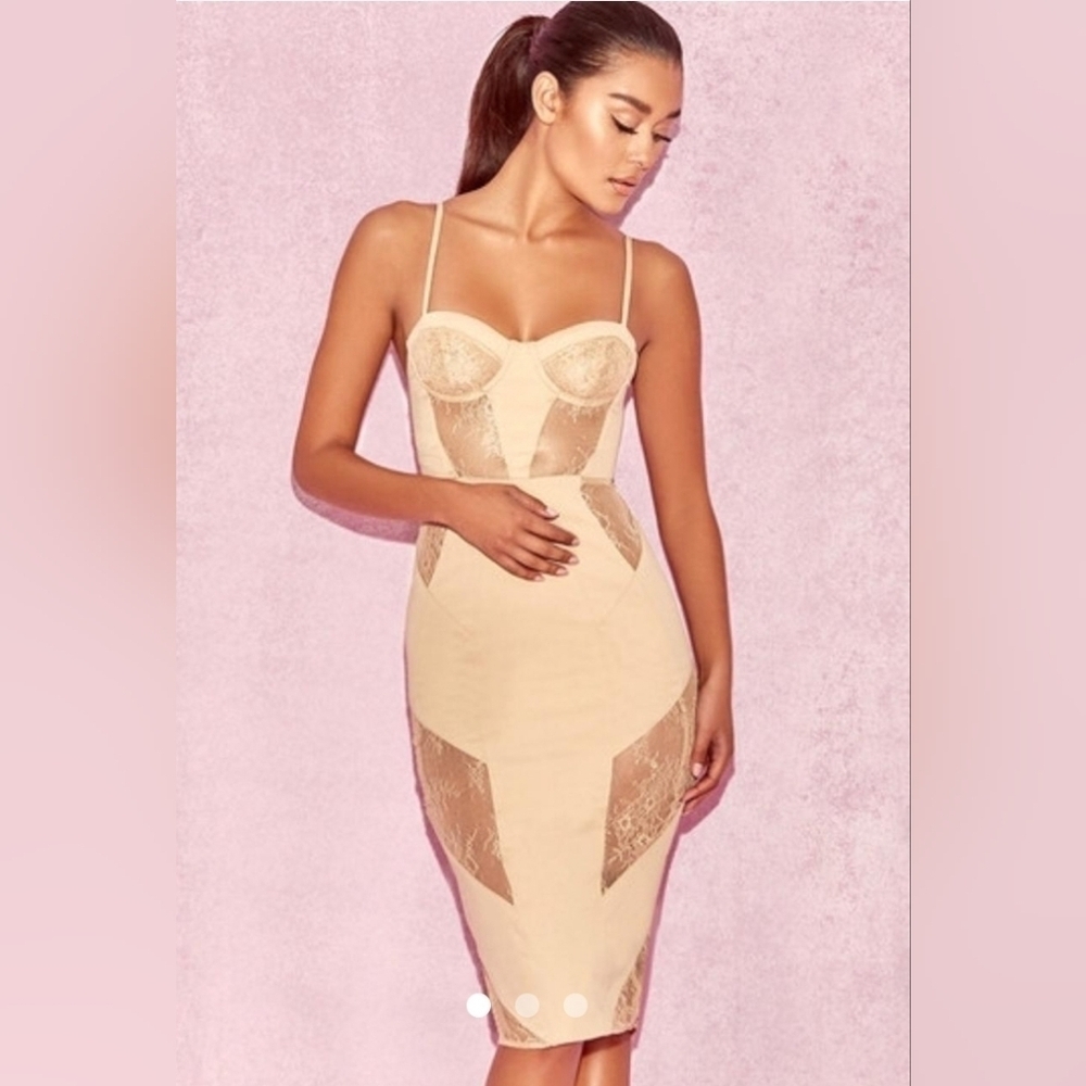 NINE6TEEN Nude Lace Paneled Knee Length Midi Dress Sz.Large